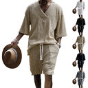 Casual Jacquard Suits Summer V-neck Short-sleeved T-shirt