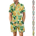 2Pcs Printed Beach Shirt Summer Suit Loose Lapel