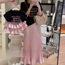 Girls' Pleated Skirt Western Style Letter T-shirt Two-piece