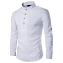 Men casual Shirt Cotton Linen Blended Mandarin Collar