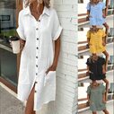 Summer Short Sleeve Shirt Dress Fashion Solid Color