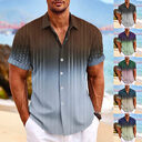 Lapel Button Short-sleeved Shirt Summer Fashion Gradient Striped