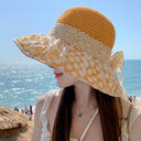 Lace Bow Straw Fisherman Hat Summer Outdoor Sunhat