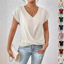 Fashion V-neck Short-sleeve T-shirt Summer Casual Irregular Knot
