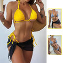 3pcs Bikini Set Summer Beach Lace-up Striped Solid