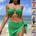3pcs Solid Color Stripe Swimsuit Sexy Summer Beach