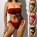 Drawstring Design Tube Bikini Summer Solid Color Sexy