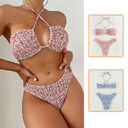 Summer Flowers Print Pleated Design Bikini Set Beach