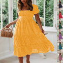 Square Collar Short Sleeve Dress Summer Puff Floral