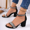 Rhinestone High Heel Sandals Summer Chunky Square Open