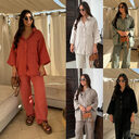 Casual Polyester Pocket Shirt Pants Suitable For Women's