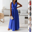 V-neck Sleeveless Dress With Belt Summer Fashion Party