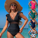 Fashion Ruffled Sleeve One-piece Swimsuit Summer Sexy V-neck