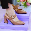 Closed Toe Back Empty Leather Chunky Heel Sandals