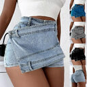 Y2K Street Vintage Denim Shorts Stretch Overlap Waist