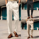 Men's Casual Trousers Comfortable Mid-waist Button Straight Suit