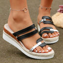 Colorblock-strap Wedges Sandals Summer Fashion Hemp Heel Slides