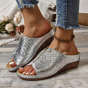 Fashion Crocodile-pattern Wedges Sandals Summer Outdoor Thick-soled Slippers