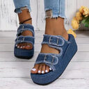 Fashion Denim Buckle Wedges Sandals Summer Outdoor High