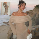 New One-shoulder Knitted Long-sleeved Dress Sexy Beach Holiday