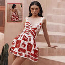 Women's Flower Print Lace Sling Dress Fashion V-neck
