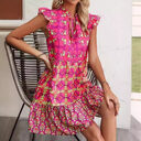 Printed Sleeveless Dress Summer Fashion V-Neck Lace-up Straight