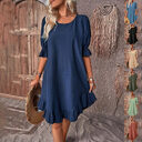 Fashion Ruffle Short-sleeved Dress Summer Solid Color Round