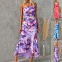 Flowers Print One-shoulder Dress Summer INS Casual Suspender