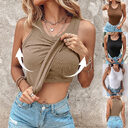 Ins Round Neck Vest With Bra Summer Solid