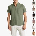 Solid-color Short-sleeved Lapel Shirt Summer Breathable Cotton