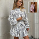 Ink Print Long Sleeve Short Dress With Fashion