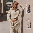 Long Sleeve Turtleneck Sweatshirt Stand Up Zipper Short