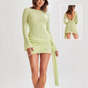 Fashion Slim Long-sleeved Dress Y2K Sexy Hip-hugging V-shaped