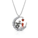 Halloween Moon-shaped Skull Necklace With Rhinestones Couple Love