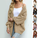 Fashion Lantern-sleeved Sweater With Pockets Casual Loose Solid