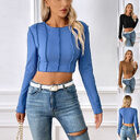 New Slim Long Sleeve T-shirt With Exposed Stitching