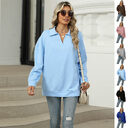 New Lapel V-neck Sweatshirt Fashion Casual Loose Solid