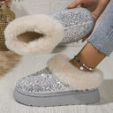 Fashion Sequined Thick-soled Plush Shoes Winter Indoor