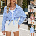 Fashion Striped Long Sleeve Shirt With Pockets Casual