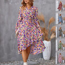 Flowers Print Long Sleeve Dress Fashion Ruffled Commuter