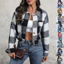 Plaid Lapel Cropped Jacket With Pockets Fashion Button
