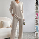 Fashion Solid Striped Suit V-neck Long-sleeved Top