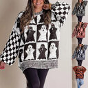 Halloween Cartoon Ghost And Checkerboard Print Pullover Sweater