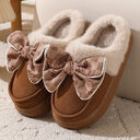 Cute Bowknot Plush Slipper Winter Warm Indoor Floor