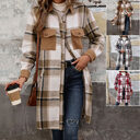 New Brushed Plaid Long Coat With Pockets Fashion