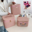 Portable Cosmetic Bag With Mirror Design Fashion Rhombus-Embroidery