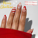 24pcs Christmas False Nails Hat Striped Snowflake Nail