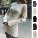 Fashion Solid Ribbed Knitted Dress Fall And Winter