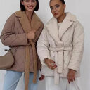 Winter Lapel Plaid Coat Fashion All-match Waist-tied Design