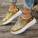 Fashion Lace-up Flat Shoes With Sequin Design Casual